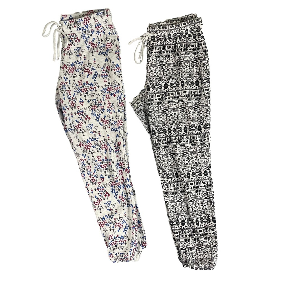 2 Pair Almost Famous Aztec Pattern Ribbed Moto Jogger Pants Bundle Size Large